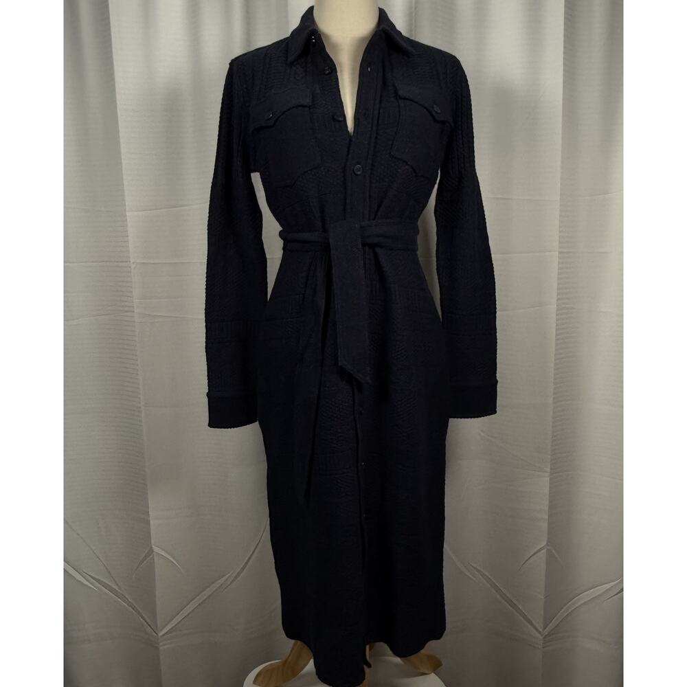 RRL Ralph Lauren Double RL Wool Cotton Belted Sweater Dress Size 2 S Blue $895 - Picture 2 of 12